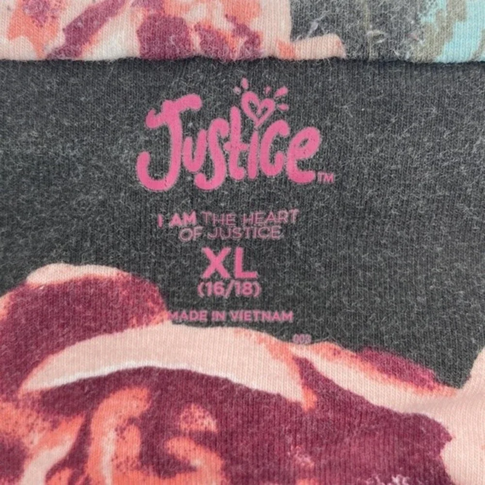 Lot of 2 Justice Full Length Leggings Floral Spellout Leg Girls XL 16/18
